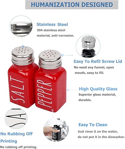 Miniatura 2 de Rezithger Juego de saleros y pimenteros rojos, vidrio, para mujer, decoración moderna de granja, sin palabras que se froten