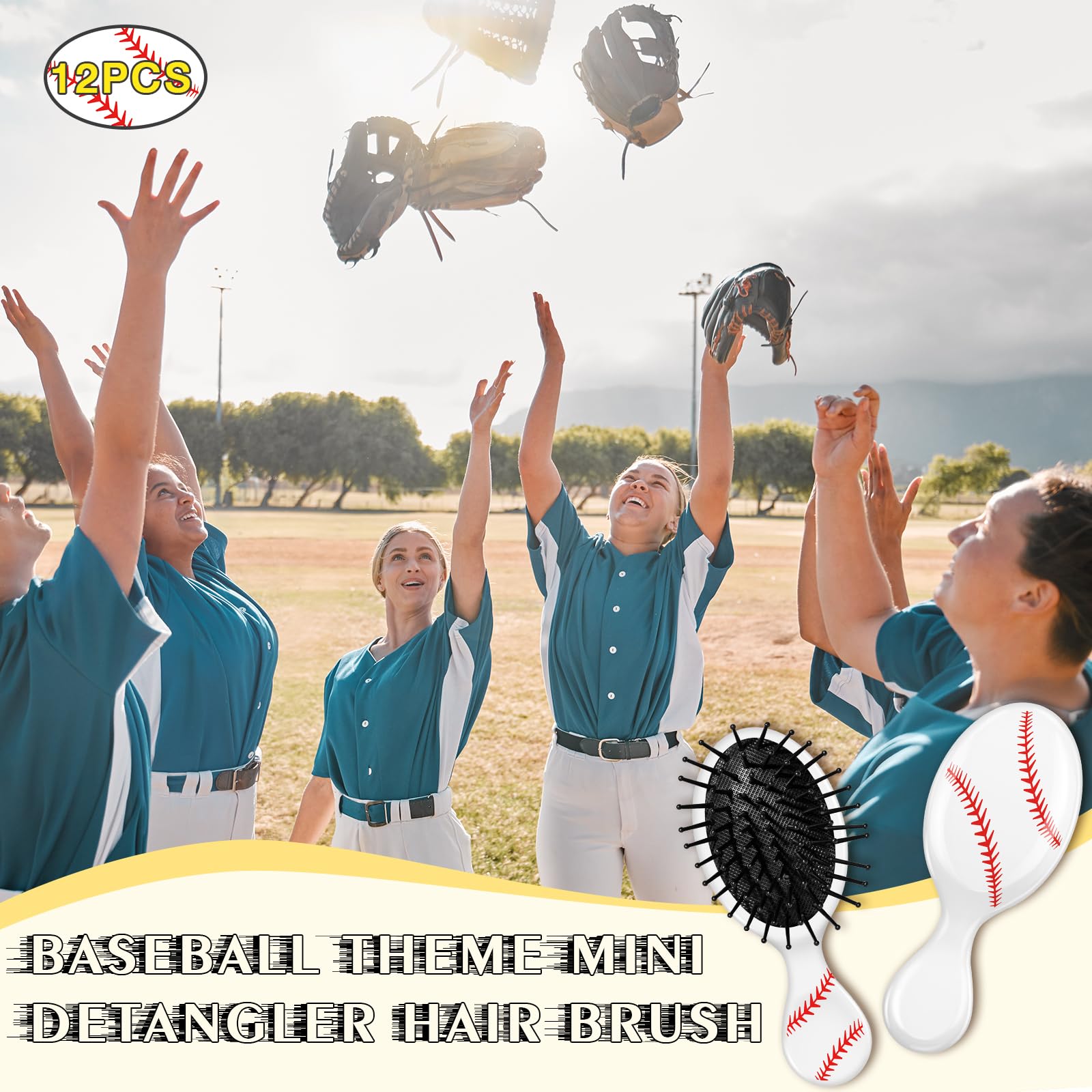 Baseball-Mini-Entwirrungsbürste, Mini-Reise-Haarbürste, Kunststoff-Entwirrungsbürste, kein Verheddern, weiche, flexible Borsten für glattes, lockiges, dickes Haar, für Baseball, Teamgeschenk, Sport