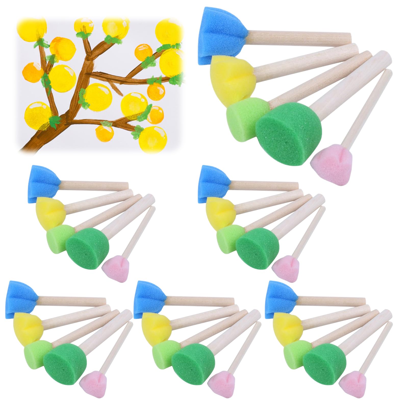 30 Piezas Pincel de Esponja, Esponja para Pintar, Pincel de Esponja Redonda, Pincel Esponja Niños, Cepillo de Espuma de Pintura Redondo con Mango de Madera para Pintar Cerámica Artesanal Bricolaje