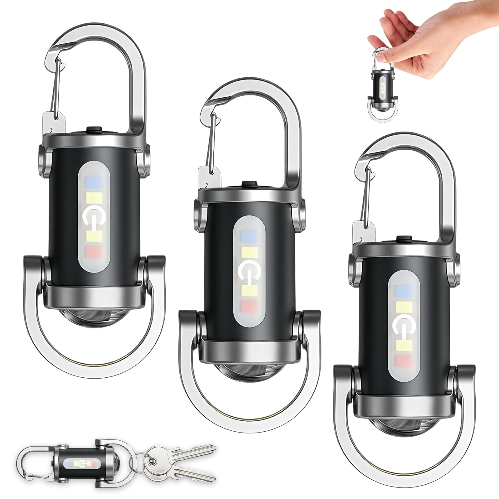 llikknve 3 Pcs Keychain Flashlight,Key Ring Torches Led Super Bright,Waterproof Keyring Torch Rechargeable,USB Charging for Camping, Hiking, Travel, Outdoor Adventures