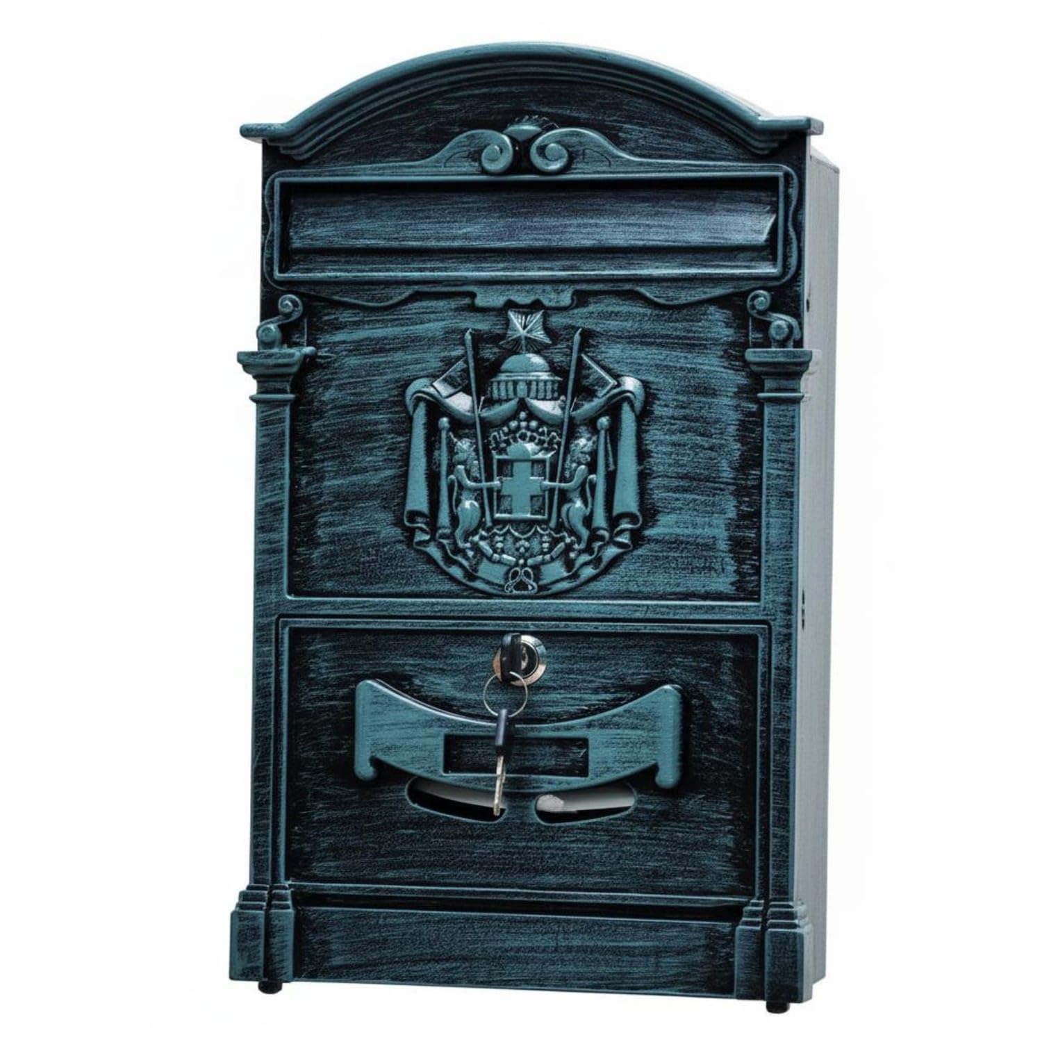 Waterproof Wall Mounted Mailbox Rainproof Vintage Design Postbox Weather Resistant Decorative Metal Post Box Long-Lasting Finish for Outdoor, Brushed Green Copper-image-20