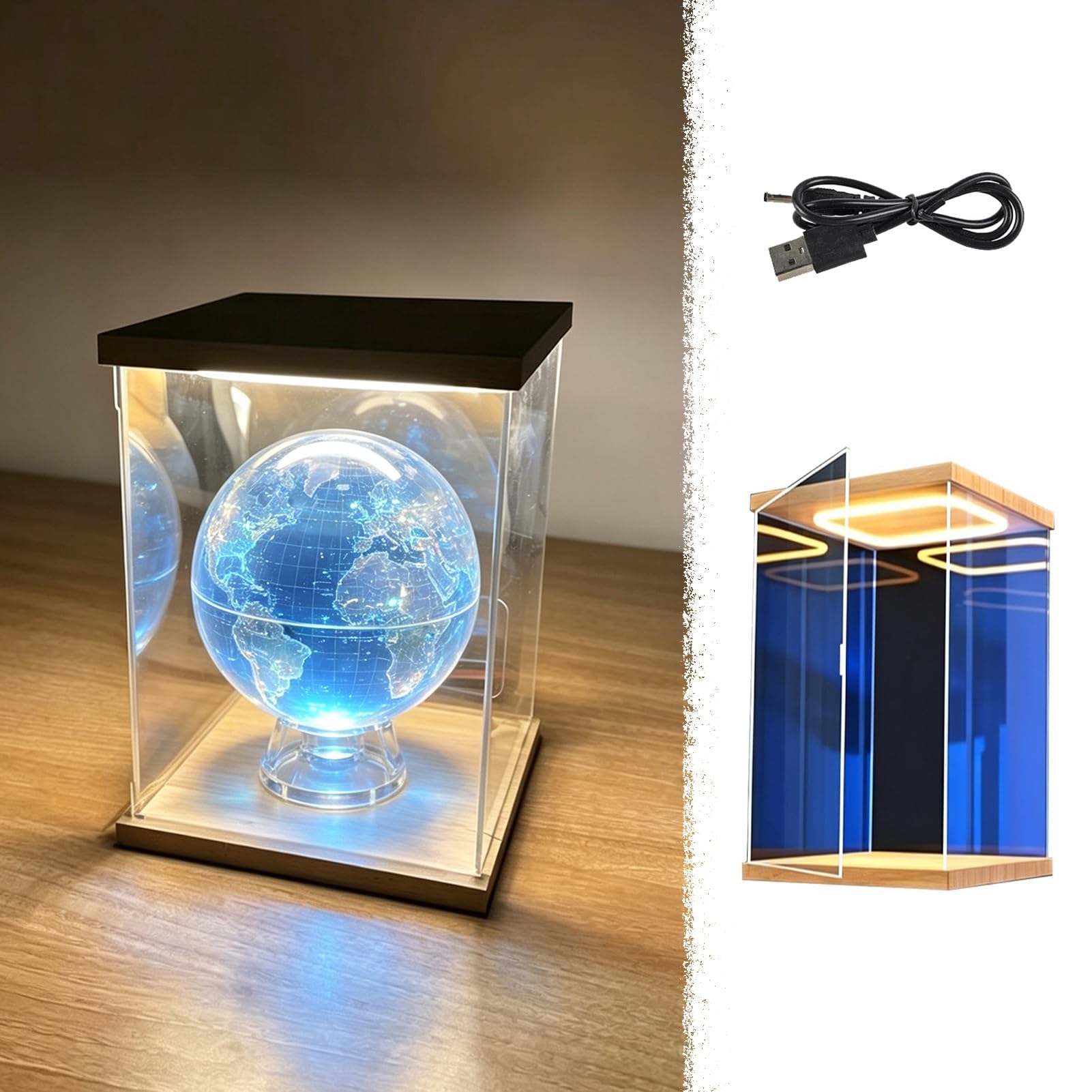Teca Plexiglass Vetrina in Acrilico Illuminazione a LED, Base Anta Legno