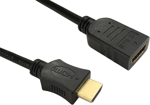 rhinocables Gold High-Speed HDMI Extension Cable, Extender Lead Supports 1080p, Full HD, HDTV, 3D 4K, Audio, Ethernet (5m, Black)