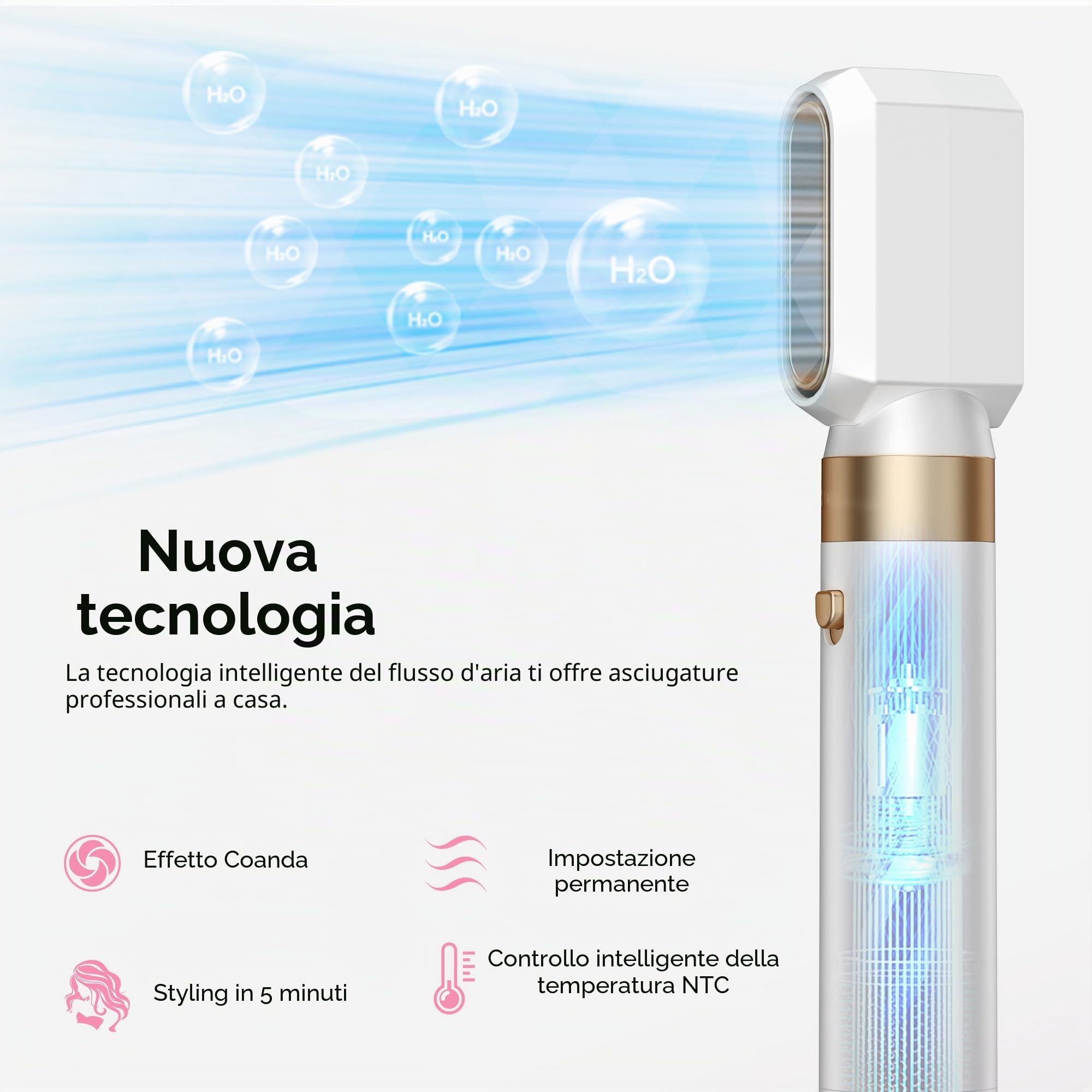 MogaWave Hair Styler Pro Air Styler 6 in 1 Haarstyler, Spazzola rotonda asciugacapelli da 1000W, Spazzola ad aria calda, Spazzola asciugacapelli, Asciugacapelli, Air Curler, Hairstyler Airstyler