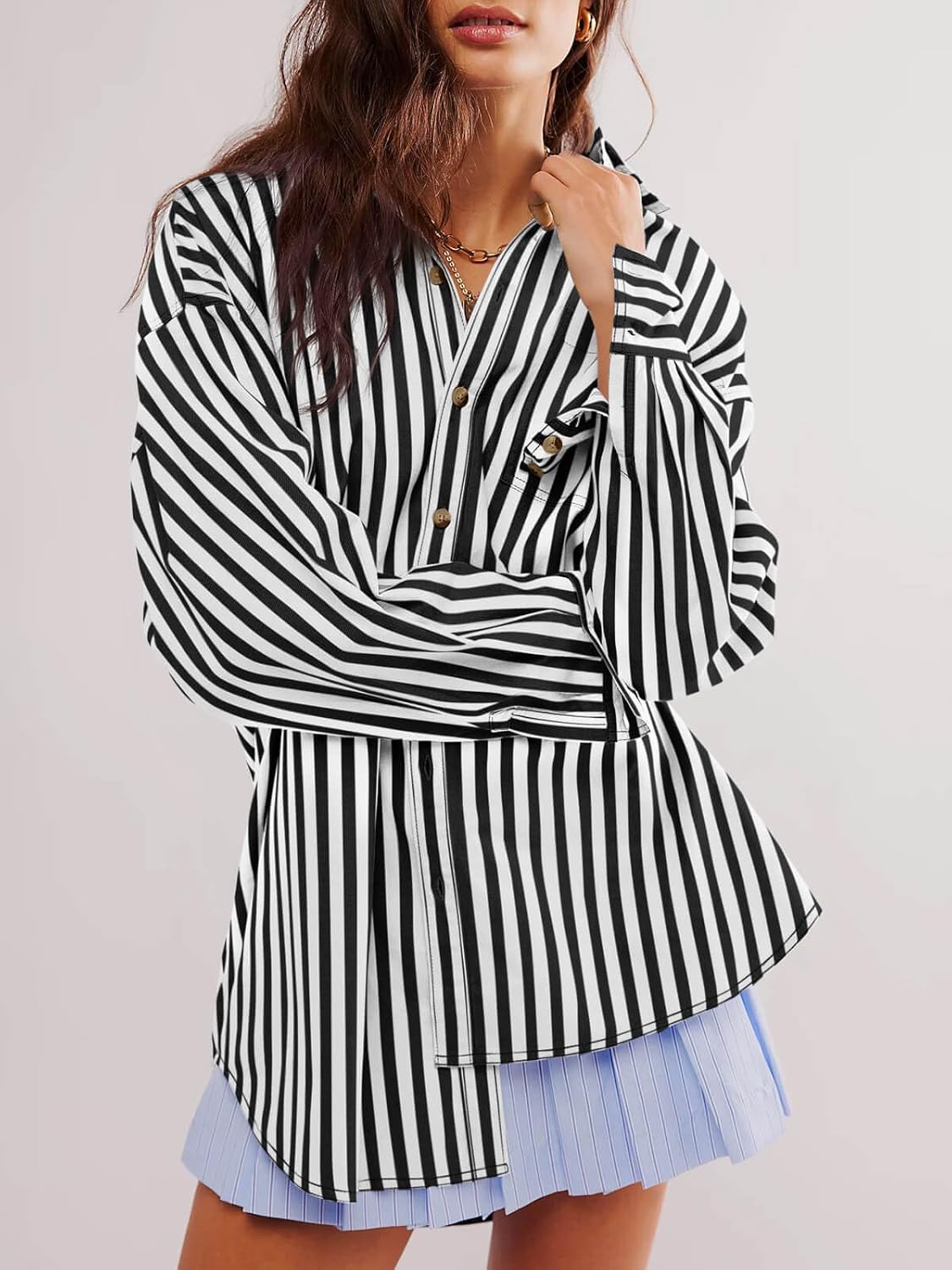 Cicy Bell Womens Oversized Striped Button Down Shirts Boyfriend Long Sleeve Collared Work Blouses - Image 2