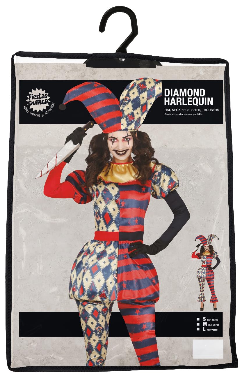 FIESTAS GUIRCA Costume Arlequin Femme Adulte avec Chapeau et Collerette