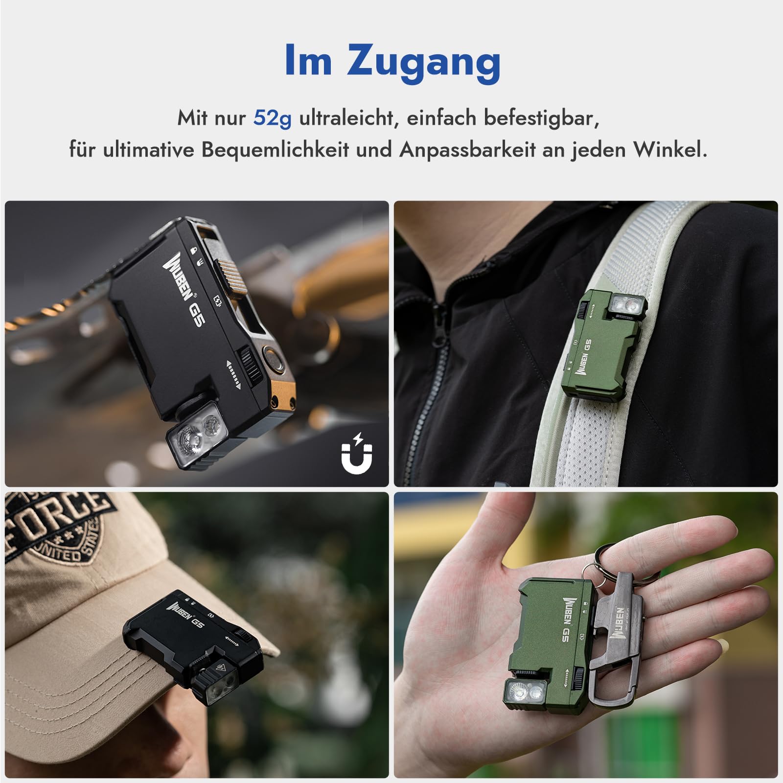 WUBEN G5 LED Taschenlampe Aufladbar - RGB Mini Schlüsselanhänger 400 Lumen, EDC Multifunktional Magnetische USB, 6 Modi Flashlight Wasserdicht für Camping Outdoor