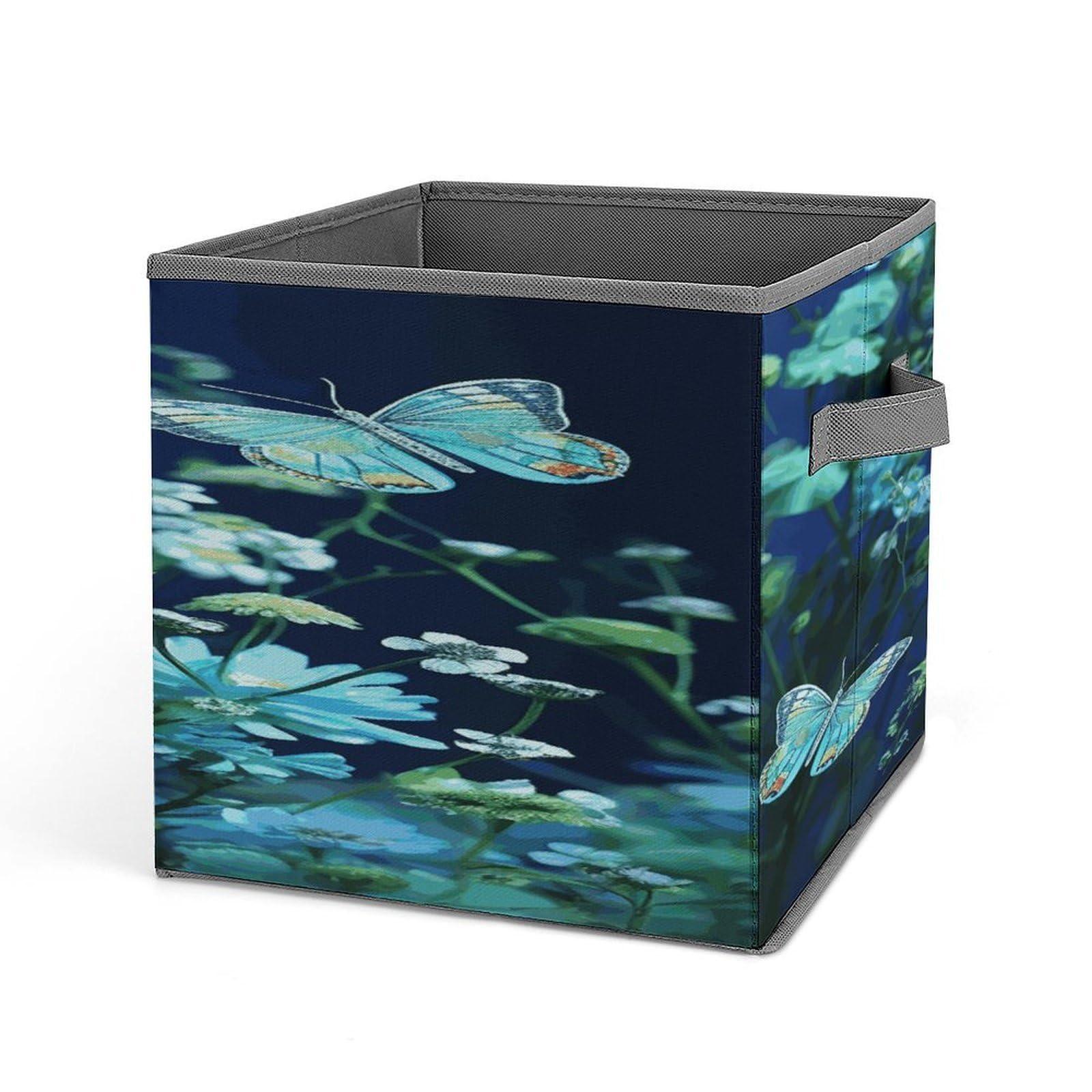 Fekiloot Style Green Butterfly And Blue Flowers Storage Bins Storage Baskets