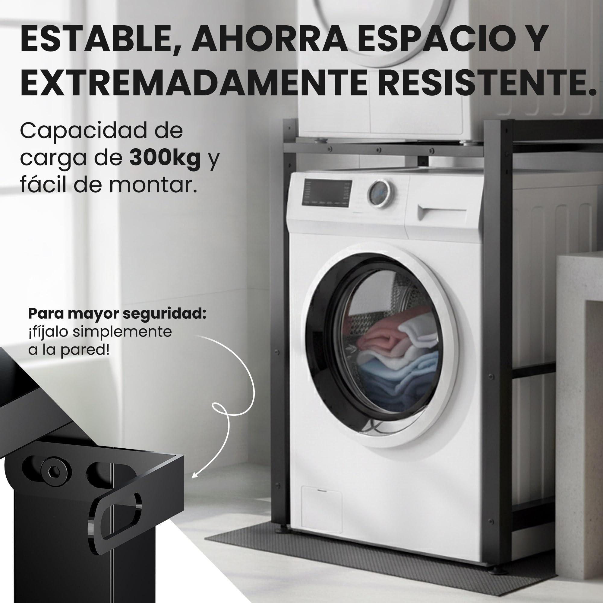 CLP Estantería para lavadoras Medina I Estructura De Acero para Dos Electrodomésticos De Altura Ajustable, Color:Negro
