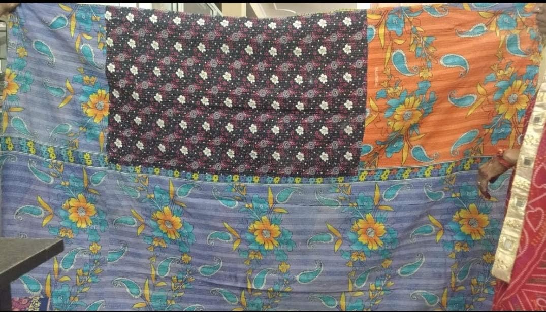 Mango Gifts Indian Sari Cotton Kantha Quilt Twin Bedspreads Throw Blanket