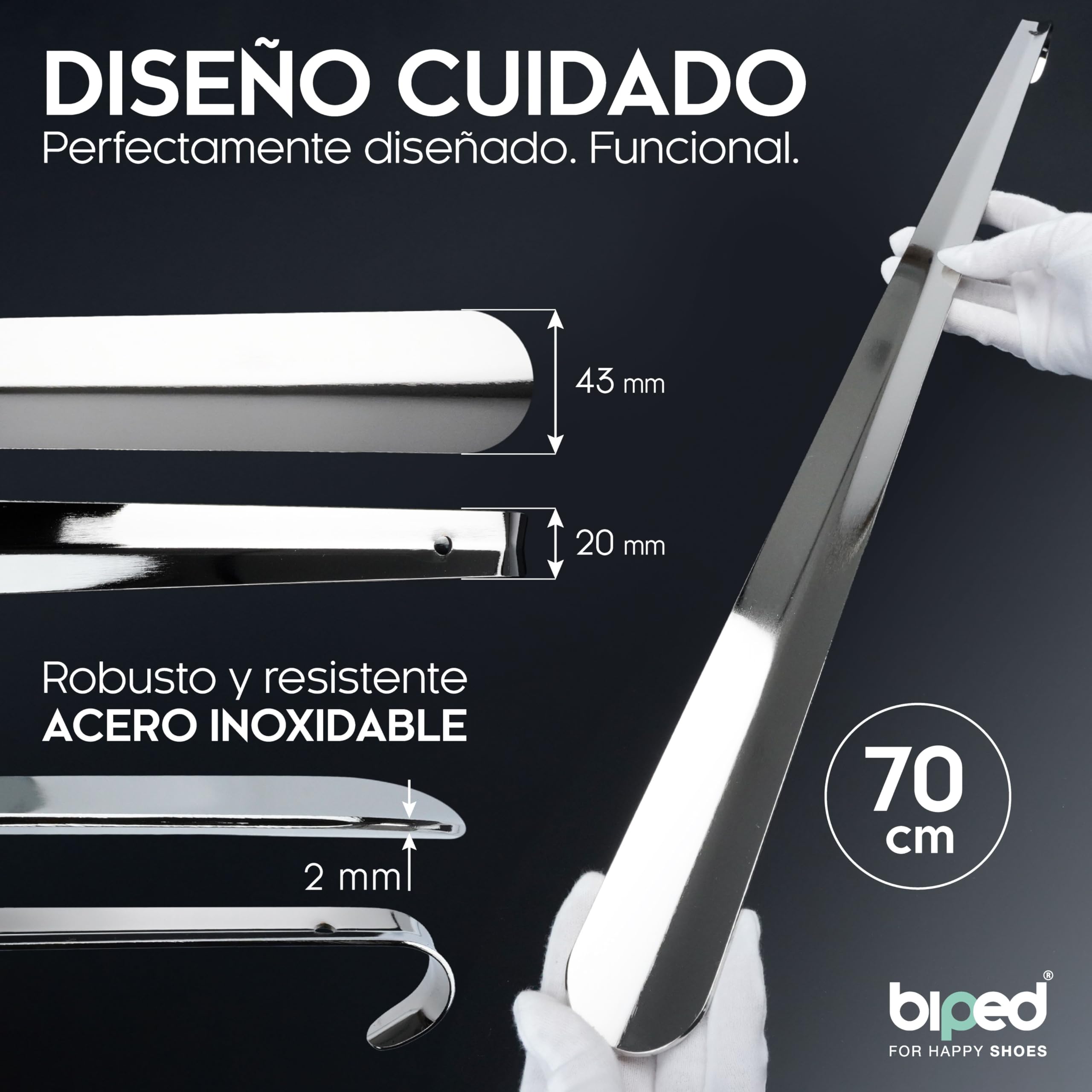 Calzador de metal largo 70 cm acero inoxidable con gancho extra resistente