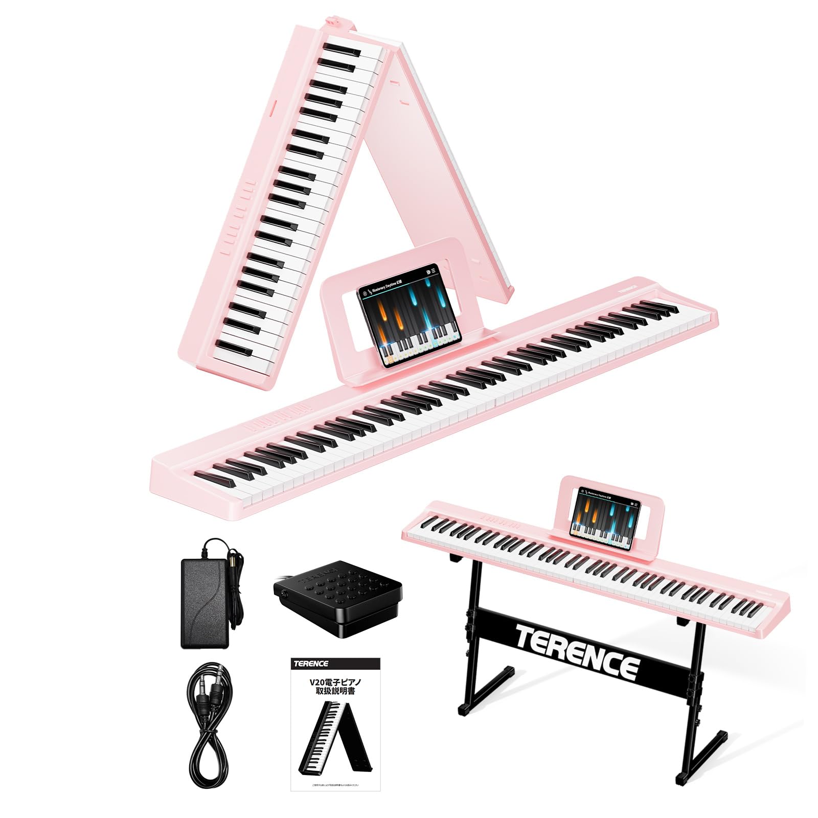電子ピアノ 88鍵盤 折り畳み式 キーボード 4ユニットスピーカー スタンド付 Amazon | TERENCE 電子ピアノ 88鍵盤 折り畳み式 キーボード タッチ