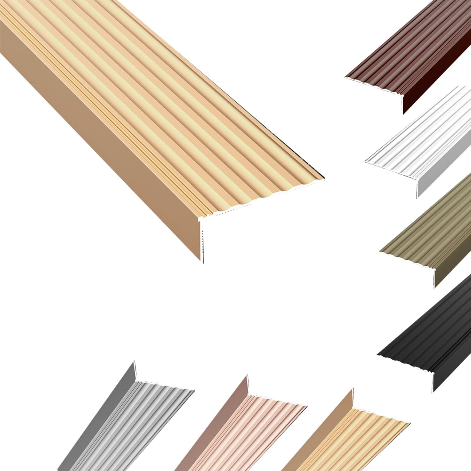 Lshtshf-Ou Golden Copper Aluminum Step Edge Protector Trim Non-Slip Stair Nosing Molding Staircases Treads Angle Strip(,110Cm L)