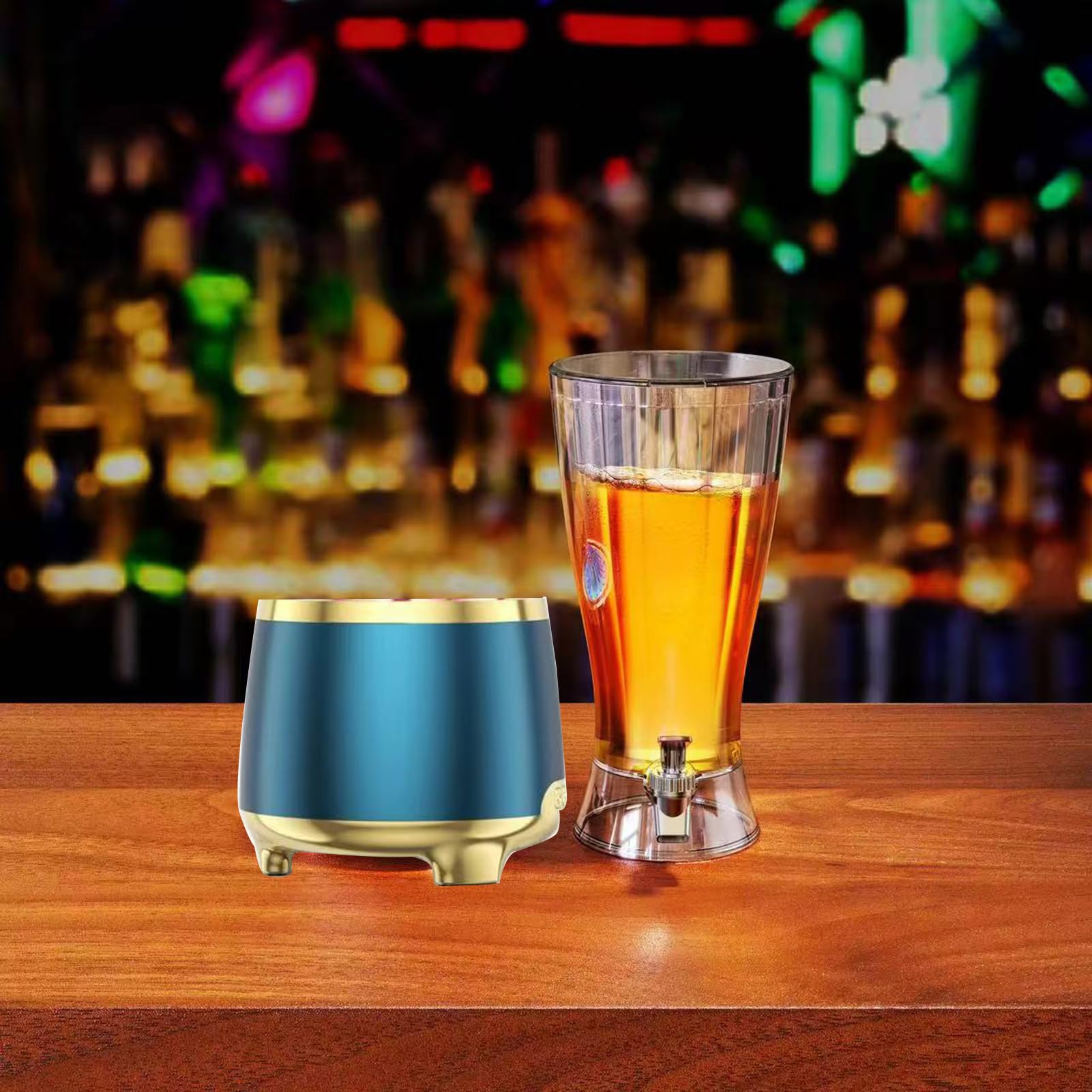 Asixxsix Distributore di Bevande da 2,5L con Altoparlante Bluetooth (BLUE) | Dispenser per bevande 2 in 1, con luci LED colorate, per succhi di birra, feste, bar, intrattenimento domestico