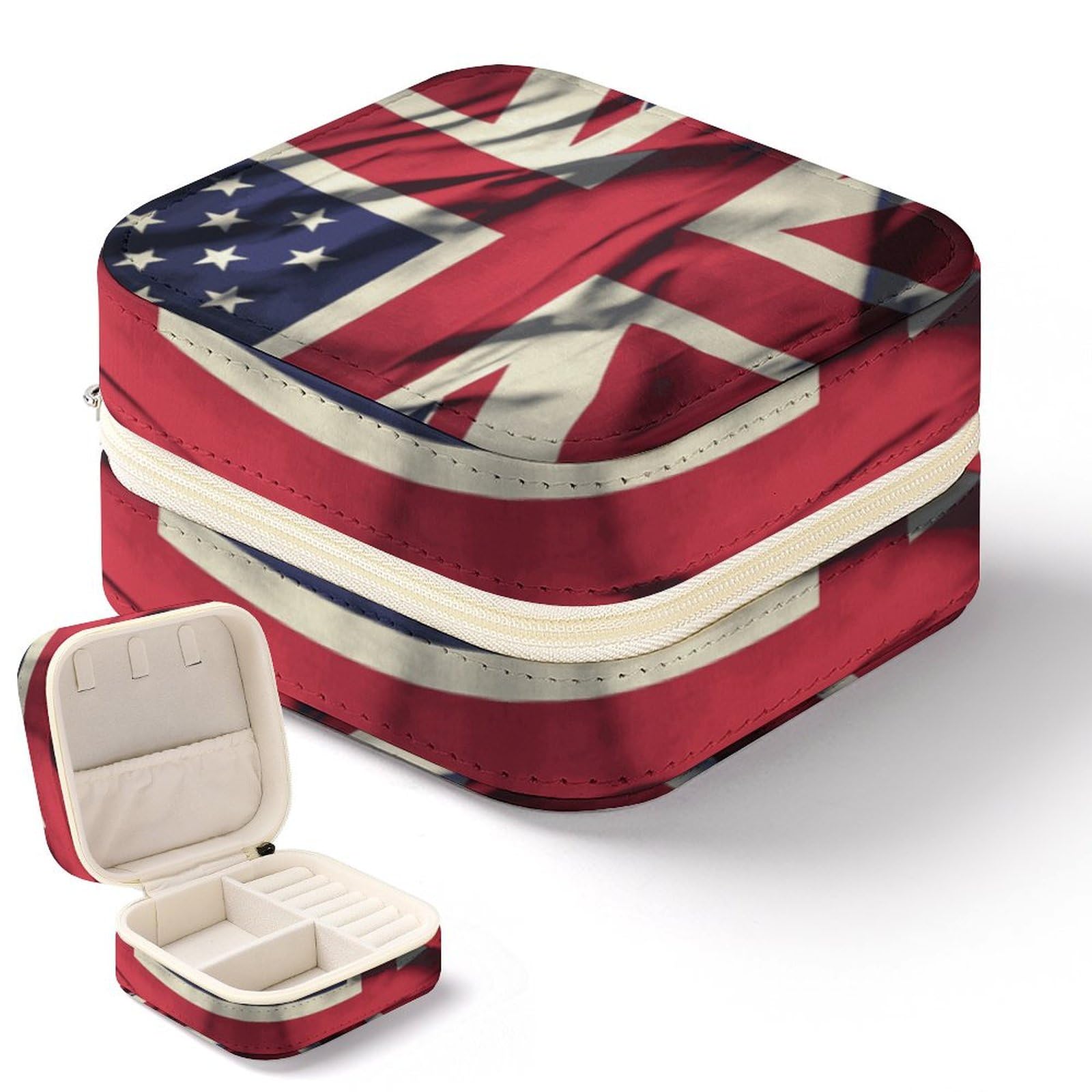 Étui de rangement pour boucles d'oreilles et bagues en similicuir imprimé USA