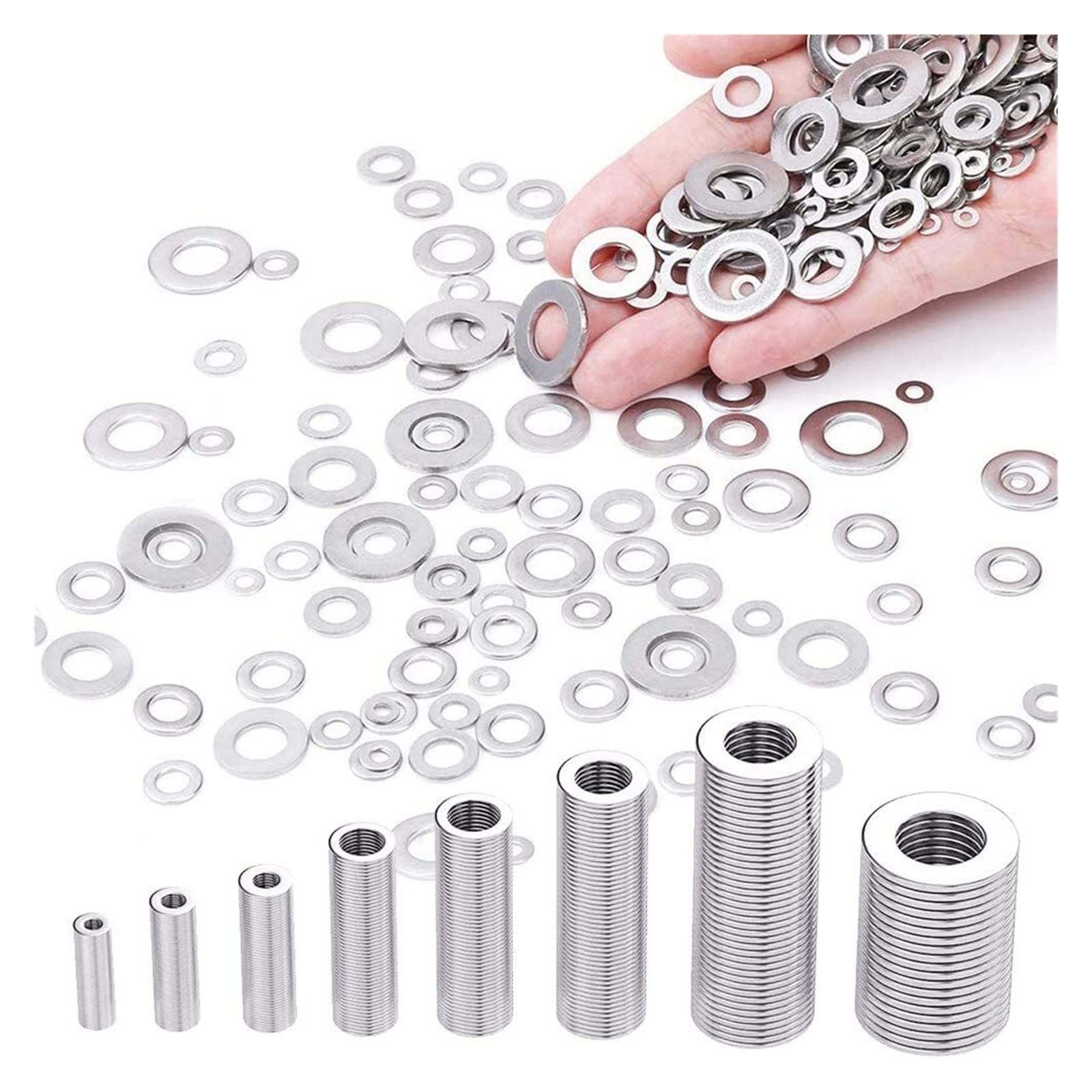 360/684PCS M2 M2,5 M3 M4 M5 M6 M8 M10 M12 304 Edelstahl Flache Unterlegscheibe Einstellung Plain Dichtung Sortiment Kit Set (Color : 684PCS M2-M12)