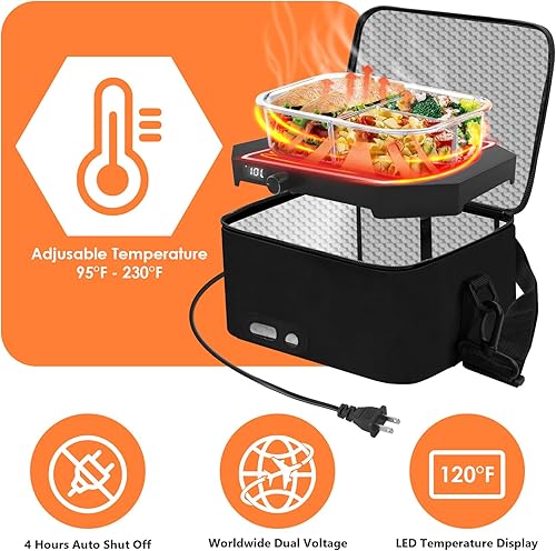 Miniatura 8 de Horno portátil, calentador de alimentos de temperatura ajustable, lonchera eléctrica con enchufe de pared, mini caja térmica personal para cocinar y