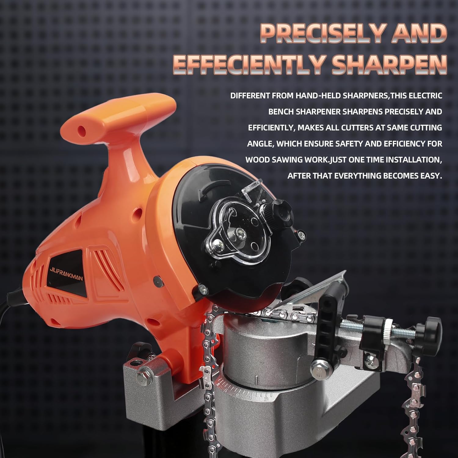 Electric Chainsaw Sharpener 120-Volt 250W Univerrsal Bench Saw Chain Sharpener for Pitch 1/4”,.325”,3/8”and .404” with Bonded Abrasive Grinding Wheel Effortless Precise Sharpening
