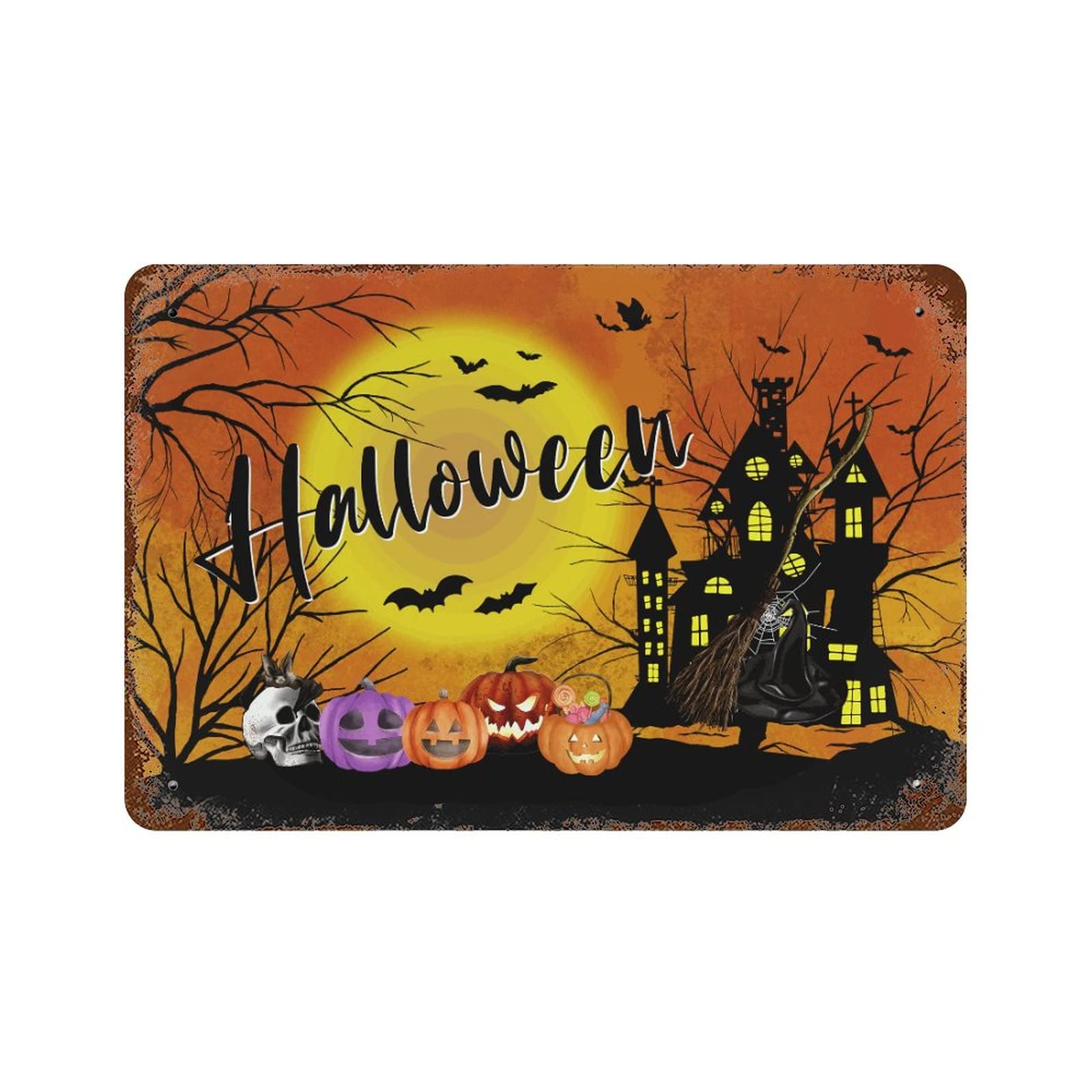 Panneau d'horreur pour pelouse d'Halloween avec château citrouilles et décor de sorcière