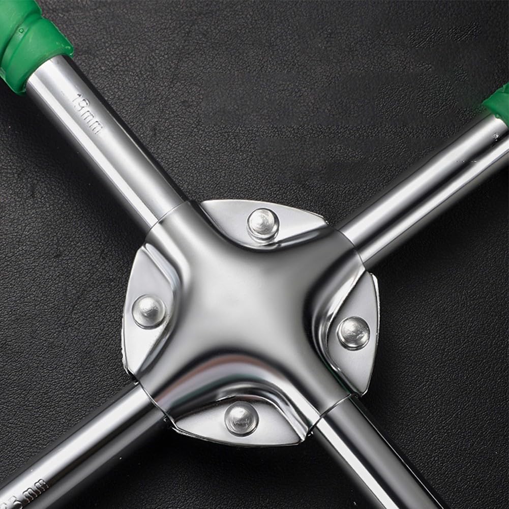 Llave de llanta de cuatro vías, llave de rueda cruzada, juego de llaves de 17/19/21/23 mm, acero resistente, mango de 35 cm para reparación de neumáticos de coche