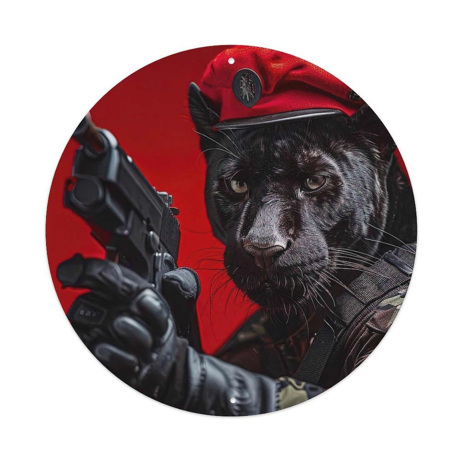 Animal Special Forces Panther Vintage Metal Tin Sign Plaque Wall Decor for Cafe, Club, Garden Round Metal Poster 8x8Inch