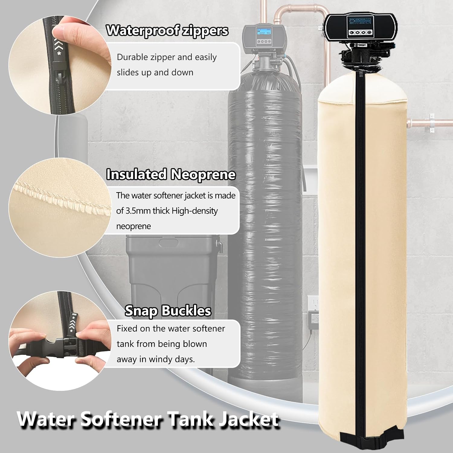 Okcool Water Softener Tank Jacket,Water Softener Neoprene Sweat Jacket,3.5mm Thick Neoprene Absorbable Condensate Water to Prevent Sweating(13x54,Beige)