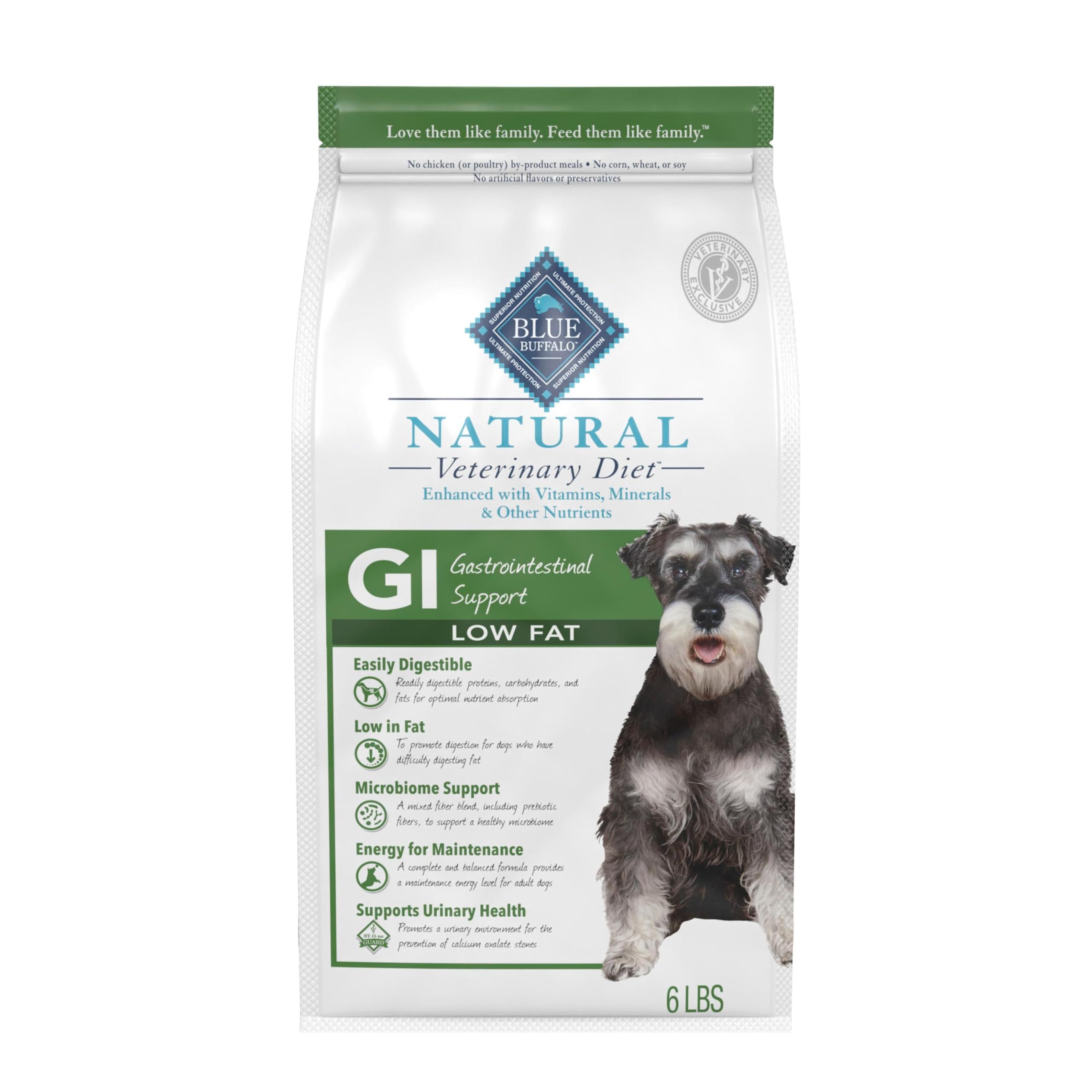 Blue Buffalo Natural Veterinary Diet GI Gastrointestinal Support Low Fat Dry Dog Food, Veterinarian Prescription Required, Whitefish, 6-lb. Bag