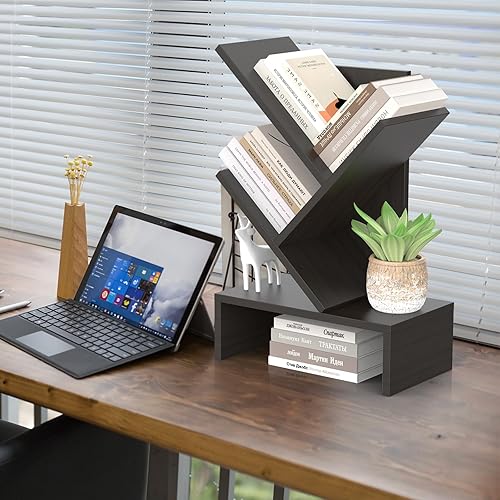 Miniatura 14 de Godferyxin Estantería de árbol de libros, estantería de madera de 5 niveles para exhibir libros, CD, revistas y más en la oficina, el hogar o la