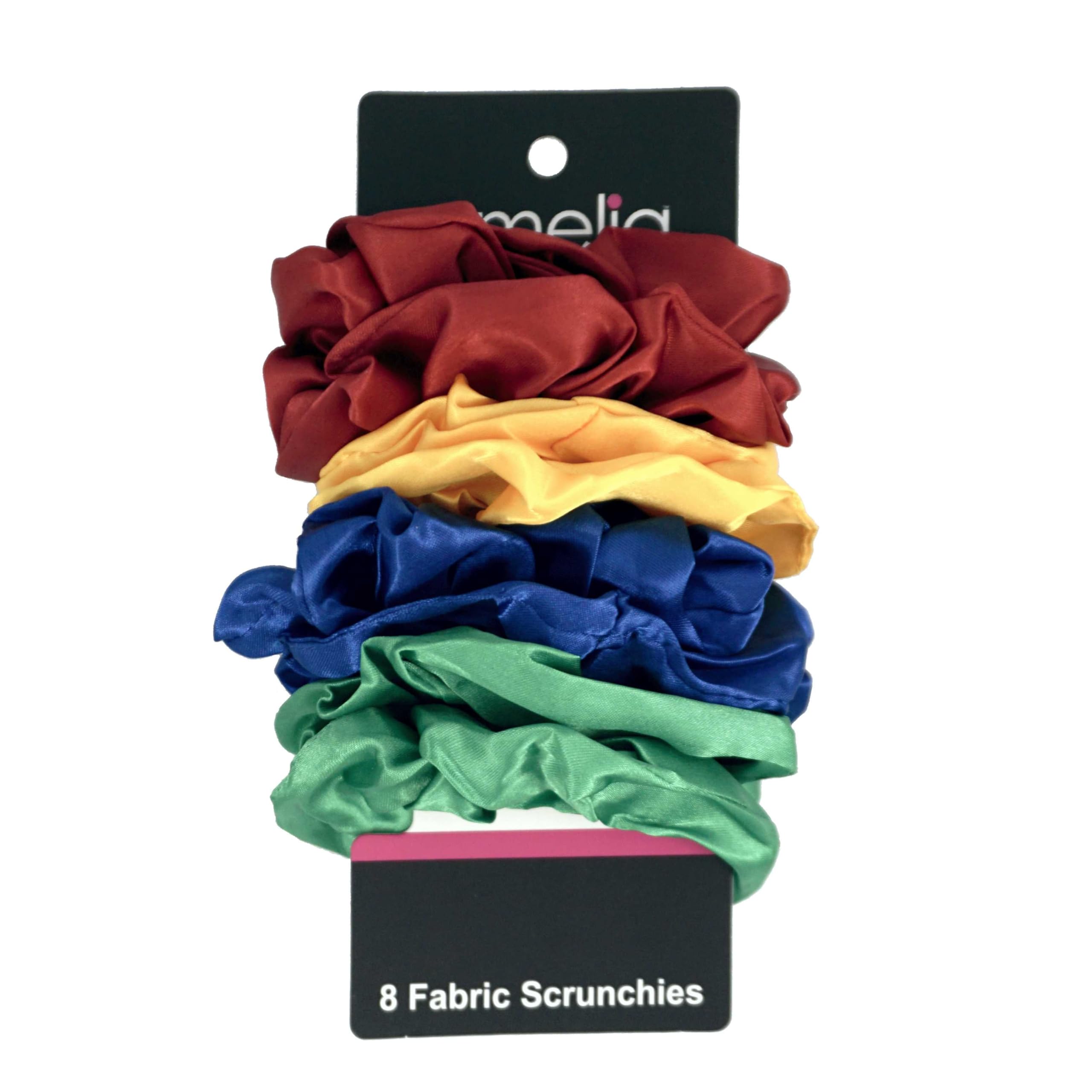 Amelia Beauty Products Paquete de 8 coleteros de satén de colores arcoíris, 3.5 pulgadas de diámetro, suaves con el cabello, sin enganches, sujeción duradera, rojo, amarillo, azul, verde, ideal para
