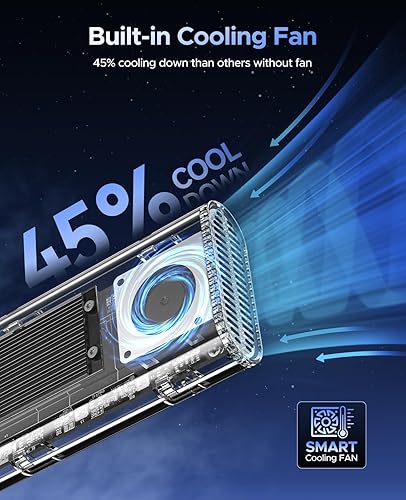 Miniatura 3 de ORICO Carcasa SSD NVMe M.2 de 40 Gbps con ventilador de refrigeración integrado, carcasa de disco duro externo sin herramientas, compatible con 2230