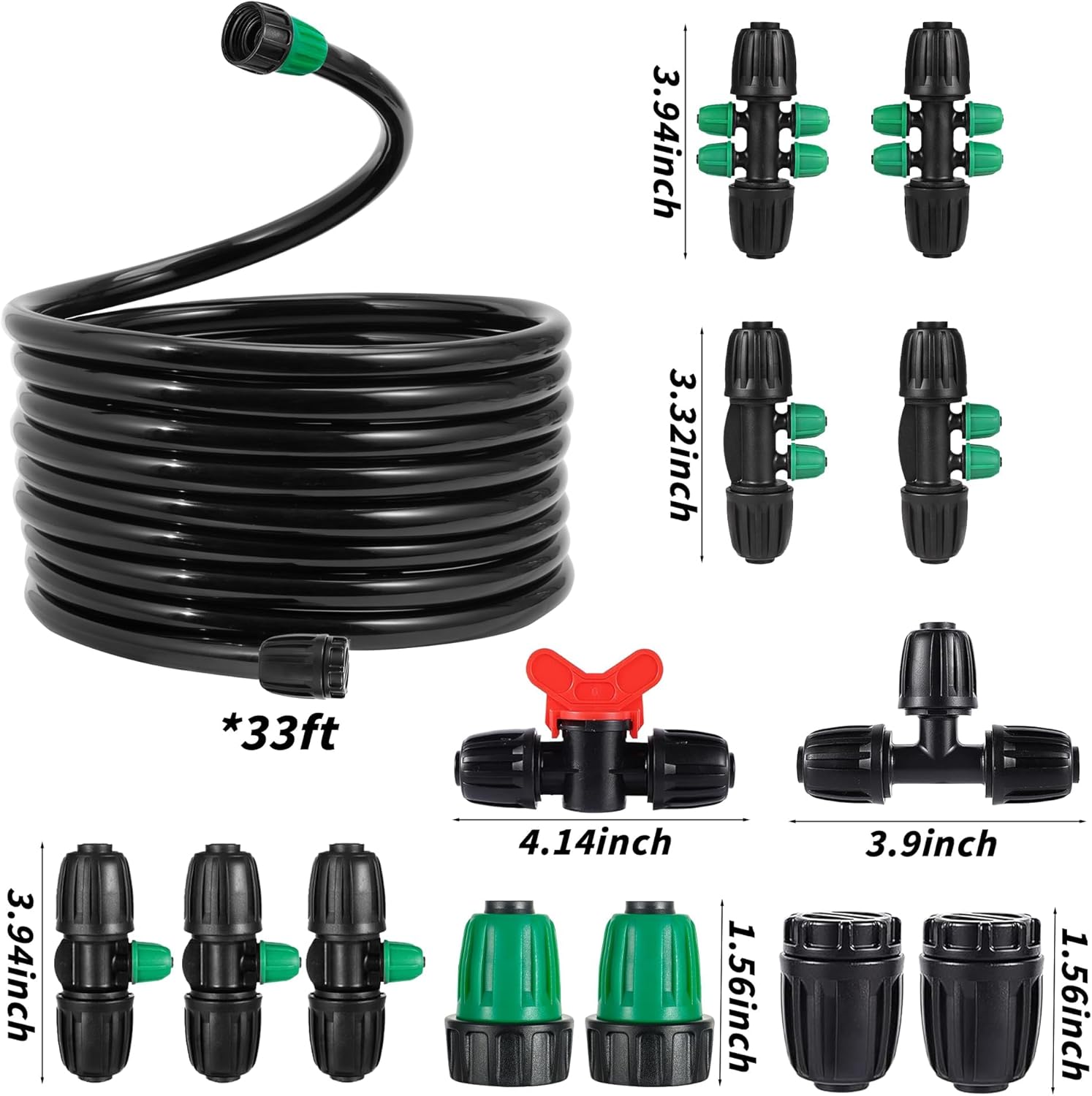 Anti Drop Drip Irrigation Tubing 33FT with 12pc 1/2 inch Drip Irrigation Elbow Fittings