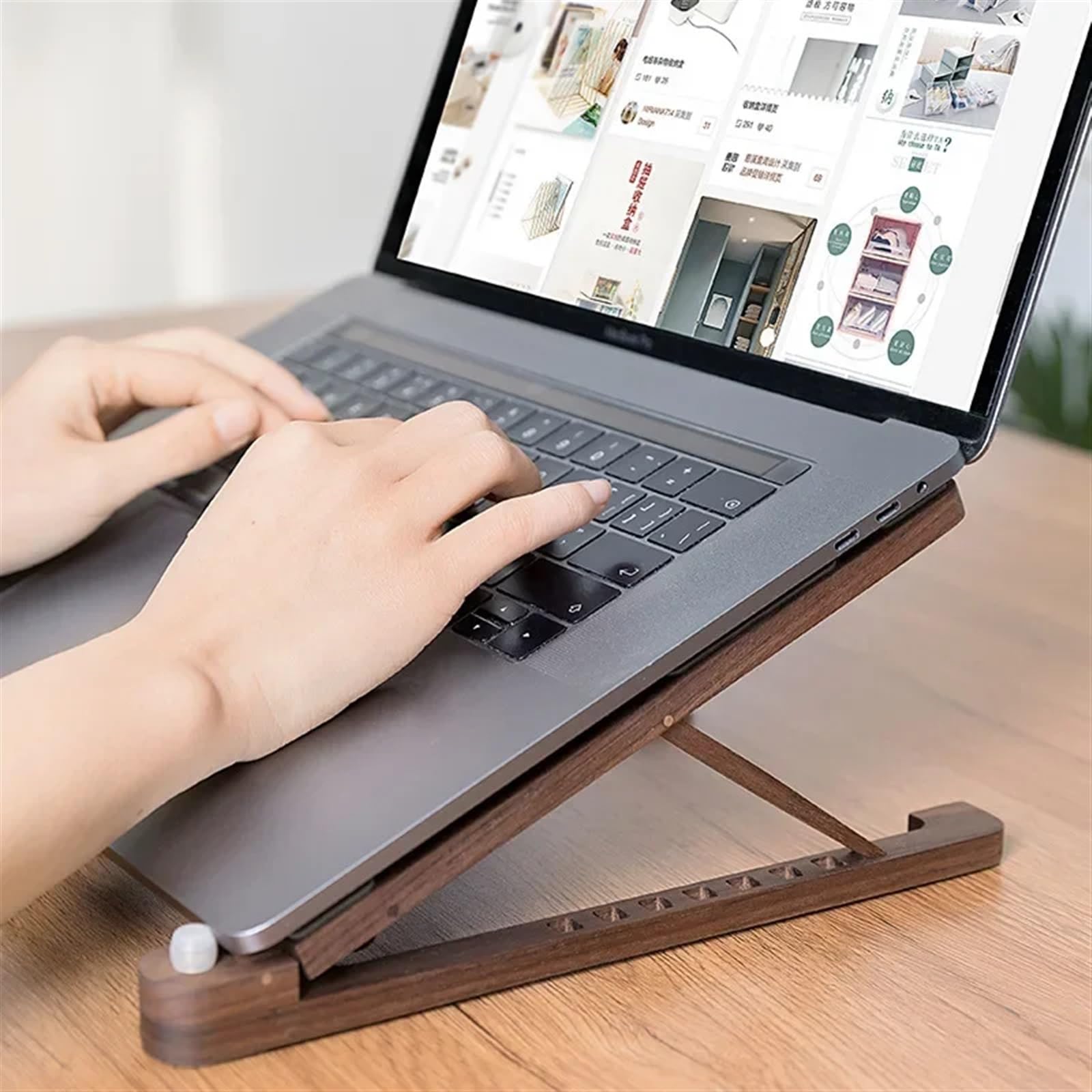 Supporto PC Portatile Supporto for laptop in legno pieghevole 8 livelli supporto for notebook portatile regolabile in altezza for computer 11-17'' per Scrivania(Zelkova)