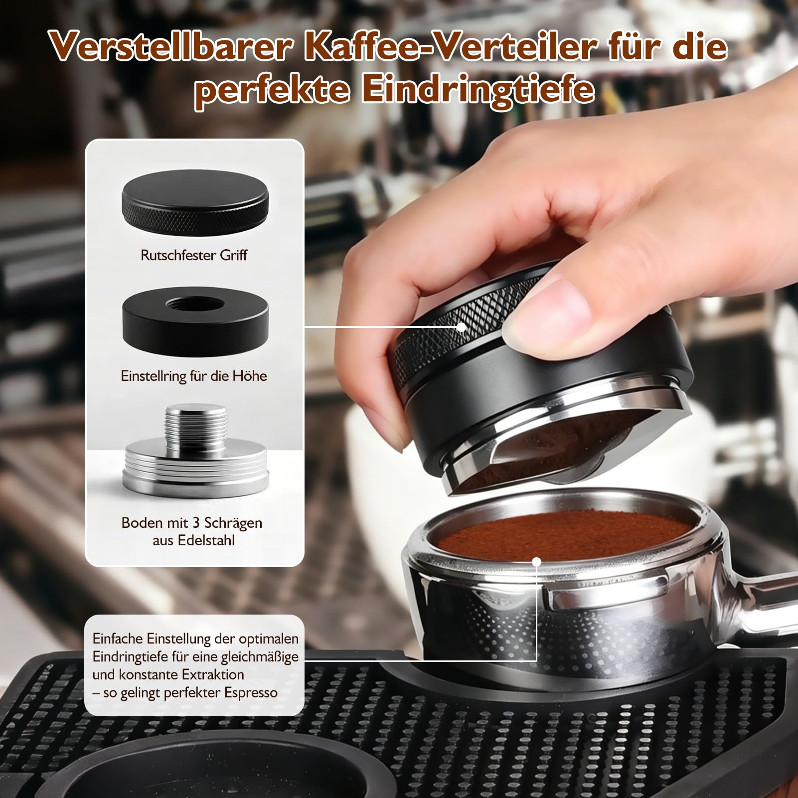 Espresso Tamper 58mm Set, 7-teiliges Barista Zubehör mit Tamper, WDT Tool, Distributor, Dosiertrichter, Puck Screen, Tamperstation und Reinigungsbürste
