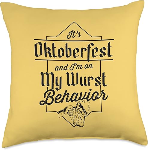 Miniatura 1 de It's Oktoberfest and I'm On My Wurst Behavior - Almohada alemana divertida, 18 x 18 pulgadas, multicolor