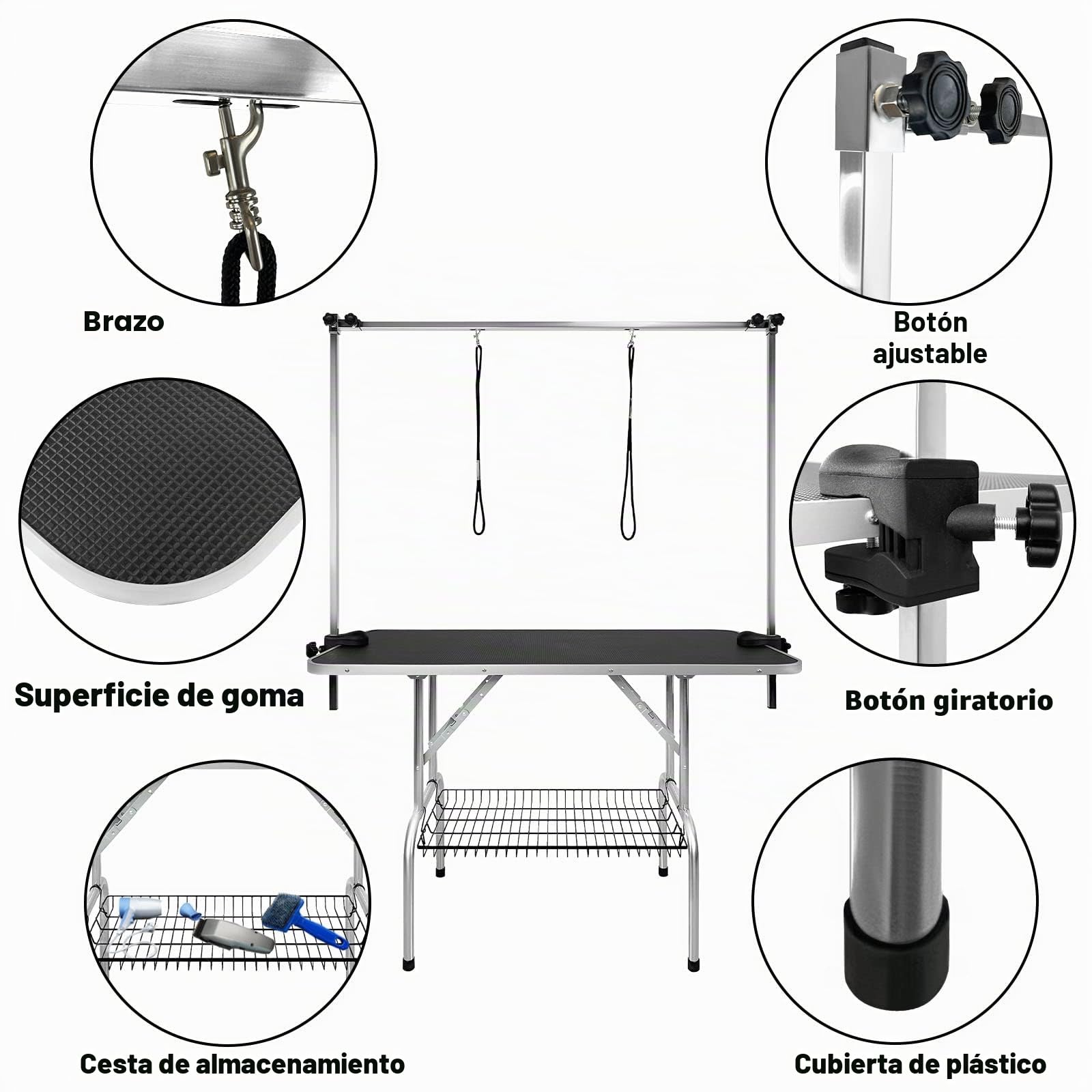 UISEBRT mesa de cuidado de perros con fuelle ajustable en altura, soporte de hasta 100 kg para perros y gatos, 113 x 60 x 76 cm