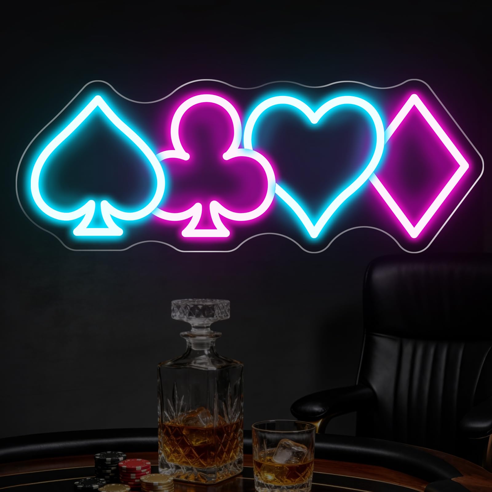 Playing Cards Neon Sign – Blue & Pink Spade Club Heart Diamond Poker LED