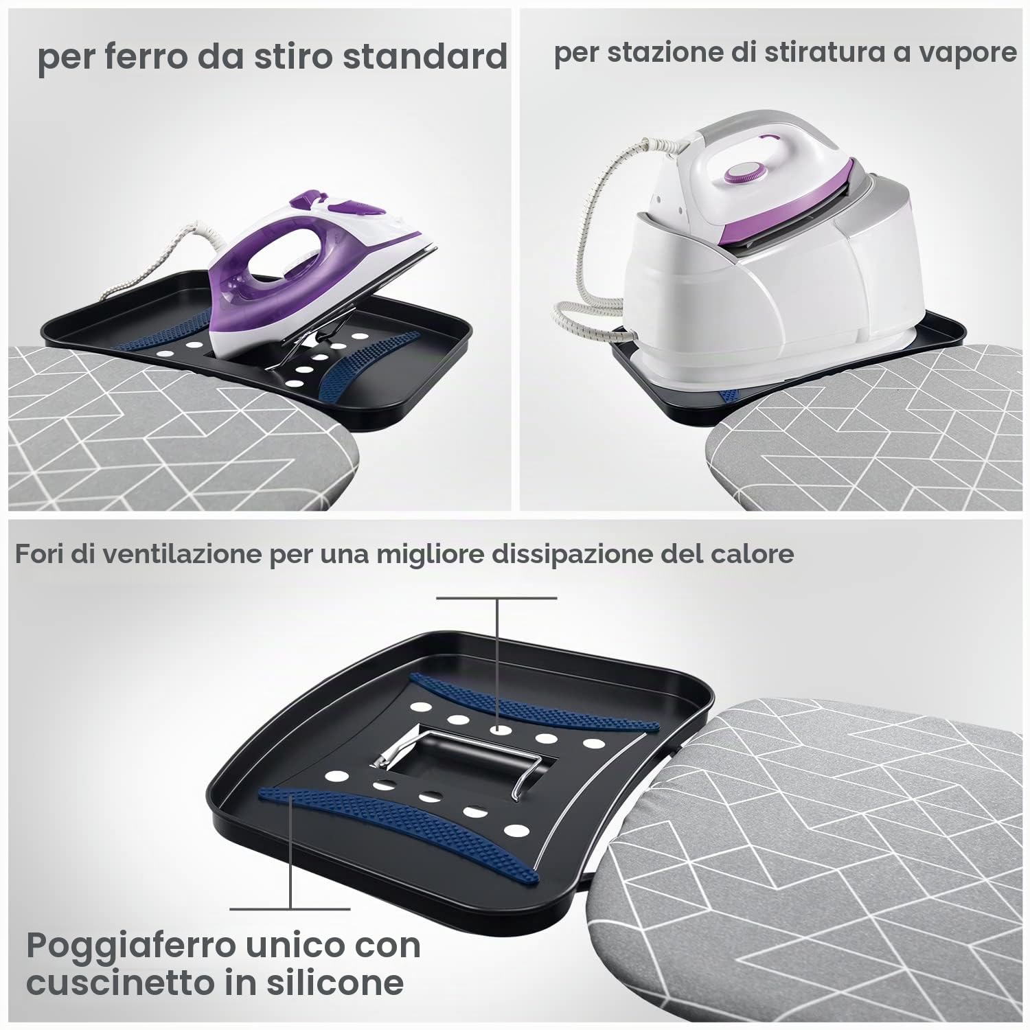Duwee Asse da stiro extra large con grande appoggio in ferro a vapore, copertura resistente al calore con imbottitura spessa a doppio strato, altezza regolabile, gambe robuste e pieghevoli,122 x 43cm