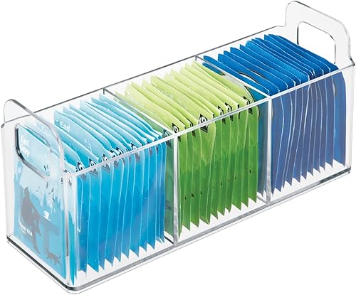 Miniatura 9 de mDesign Organizador de condimentos de plástico y soporte para bolsas de té, organizador de almacenamiento de 3 compartimentos para despensaencimera,