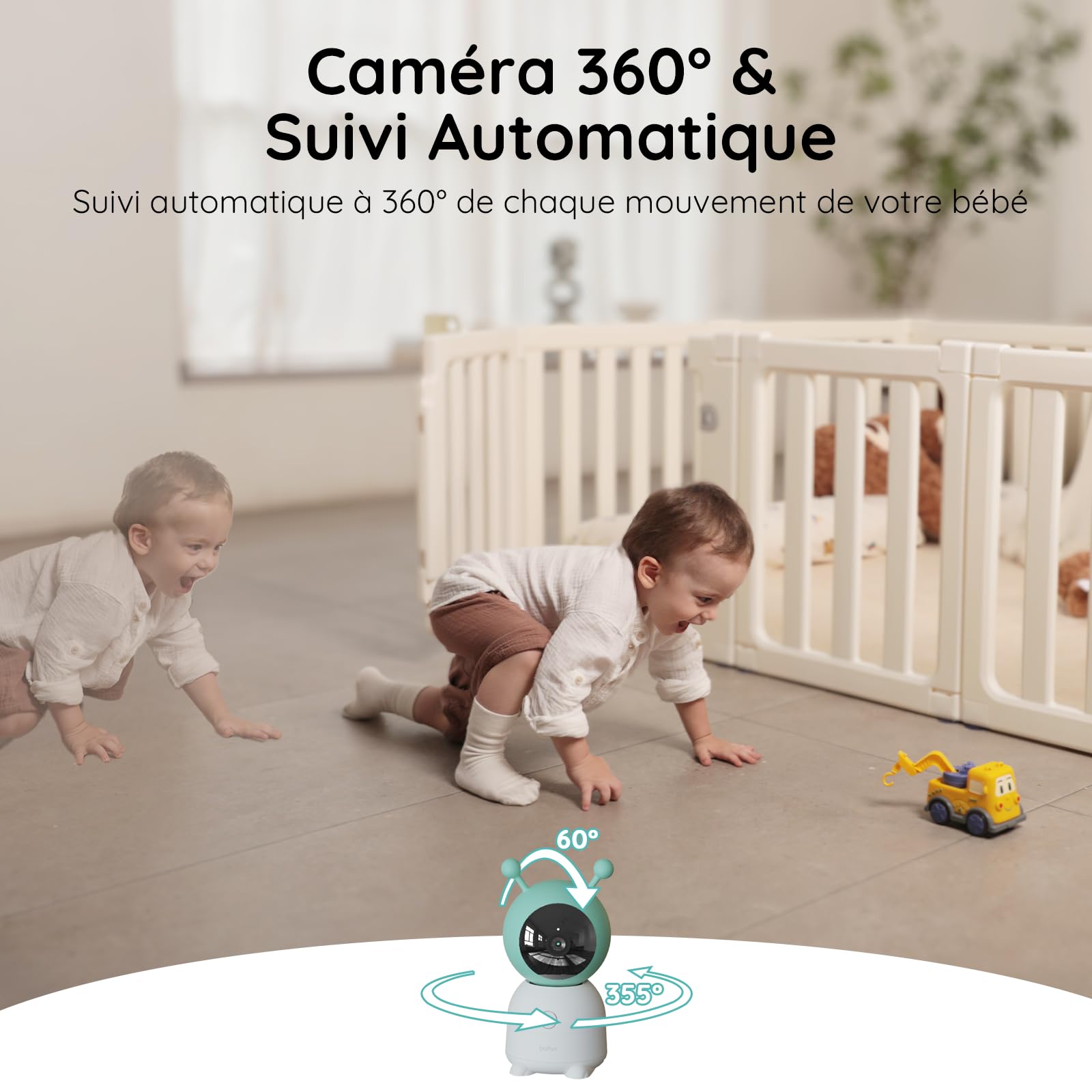BOIFUN Babyphone Camera Bébé 2K, Baby Phone avec Caméra WiFi et Moniteur 5", Vision Nocturne Invisible, Veilleuse Bébé Colorée Réglable, Alerte Mouvements/Pleurs, Température, Zoom 4X, Rappel Biberon