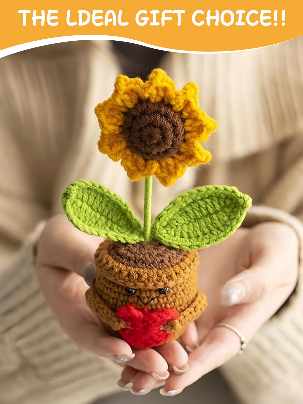 Pocket Hug Girasol Positivo, Bonitos Girasoles de Ganchillo, Positivo Girasoles Amuleto de la Suerte Regalos, Girasol de Apoyo Mocional, Regalo Mutuo para Amigo, Familia, Colegas