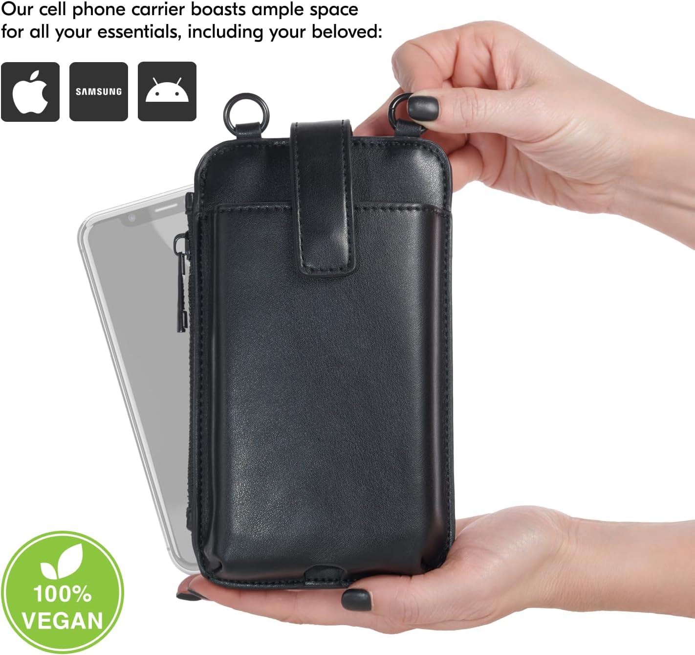 Black Crossbody Phone Bag with Adjustable Strap and Coin Pouch – Stylish PU Leather Shoulder Purse for Everyday Use - Image 9