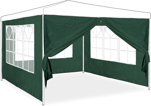 Relaxdays Side Gazebo, Set of 4, 2 x 3 m, Gazebo Walls with Window and Zip, Waterproof, Plastic, Green