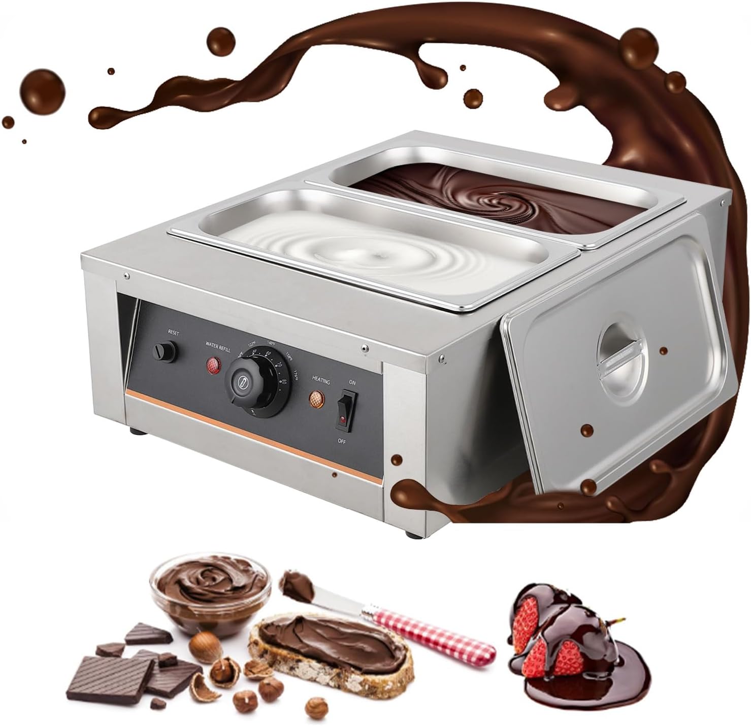 Chocolate Tempering Machine - 3.3L*2 Tanks, 18 Lbs Capacity, Temp Control 86~176℉, 1500W Stainless Steel Electric Food Warmer for Chocolate/Milk/Cream Melting