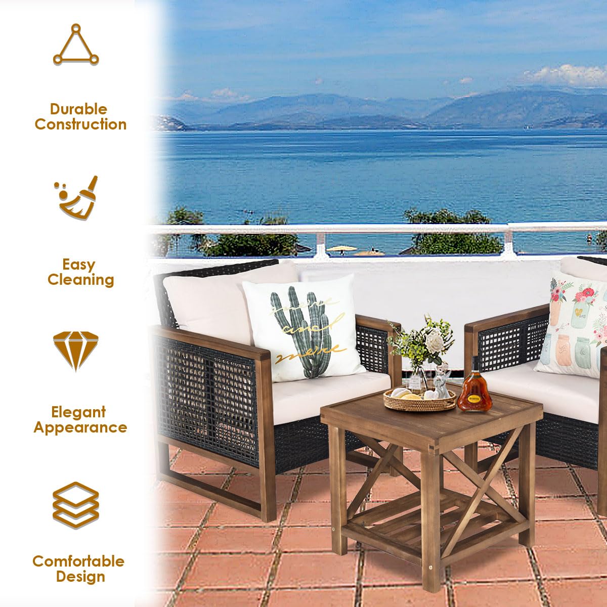 Set Giardino 3 Pezzi Polyrattan - 2 Sedie E Tavolino, Con Cuscini, Nero E Tortora - Foto 5