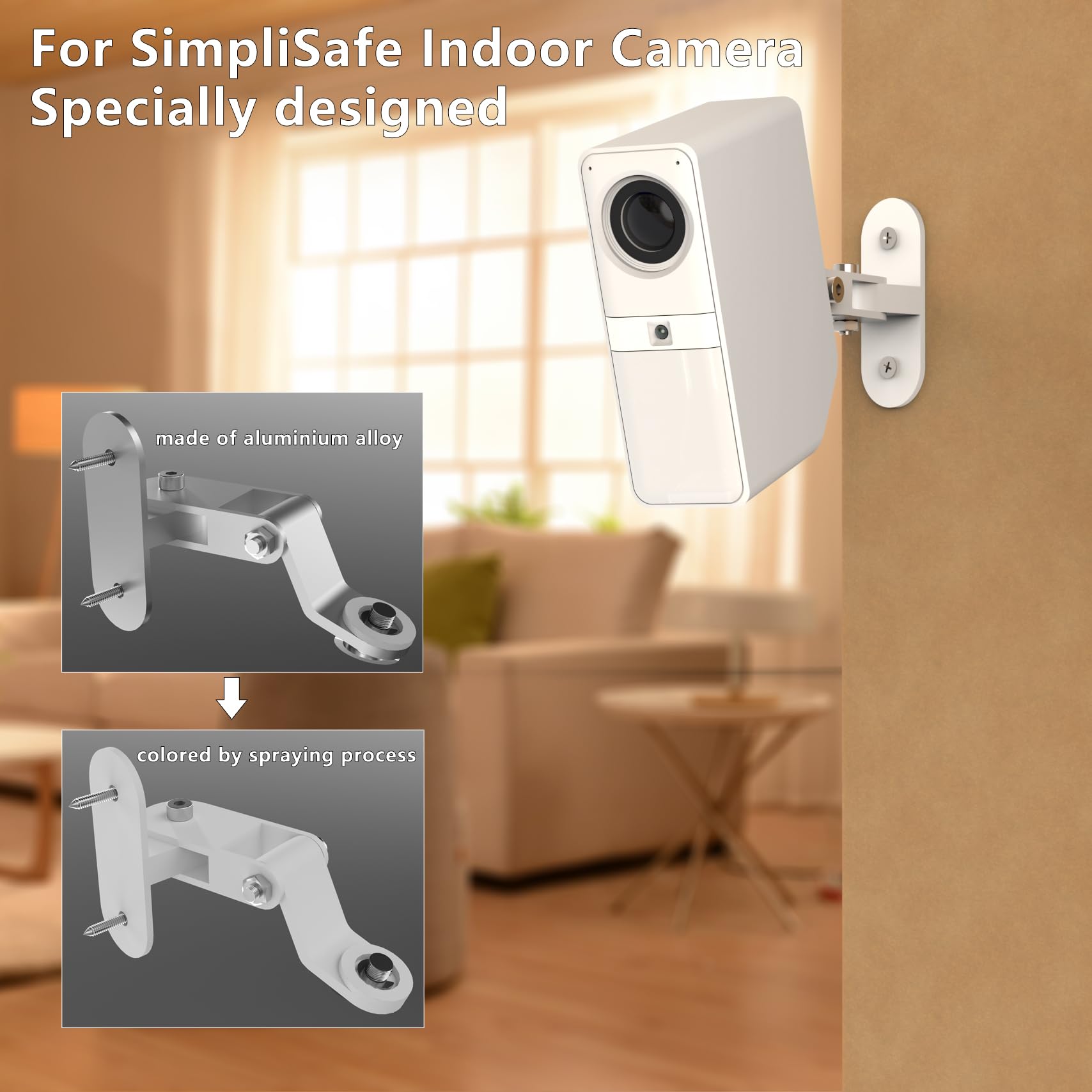 Zwolf Soporte de pared de metal ajustable compatible con cámara de seguridad inalámbrica SimpliSafe para interiores, vertical desde el techo o la pared, proporciona un mejor ángulo de visión (blanco,
