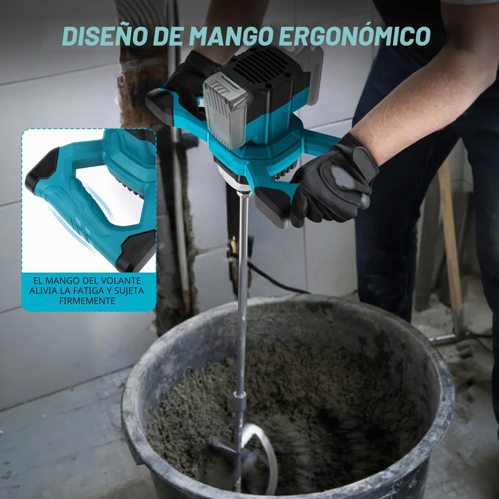 Mezclador de Cemento compatible con Makita batería 18V, 3200W mezclador de mortero de pintura, 6 Velocidades de Ajuste Hormigonera, para cemento, polvo de masilla, pintura (sin batería)