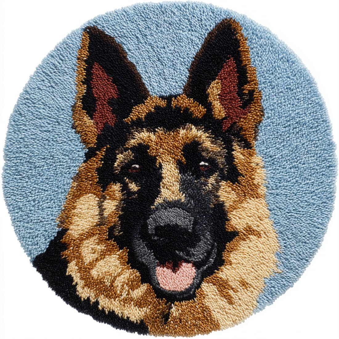 Rqwybcaxn DIY Rug Latch Hook Kits for Adults Animal Needlework Kit Cartoon German Shepherd 50x50cm Round Washable Area Rug Living Room Wall Hanging