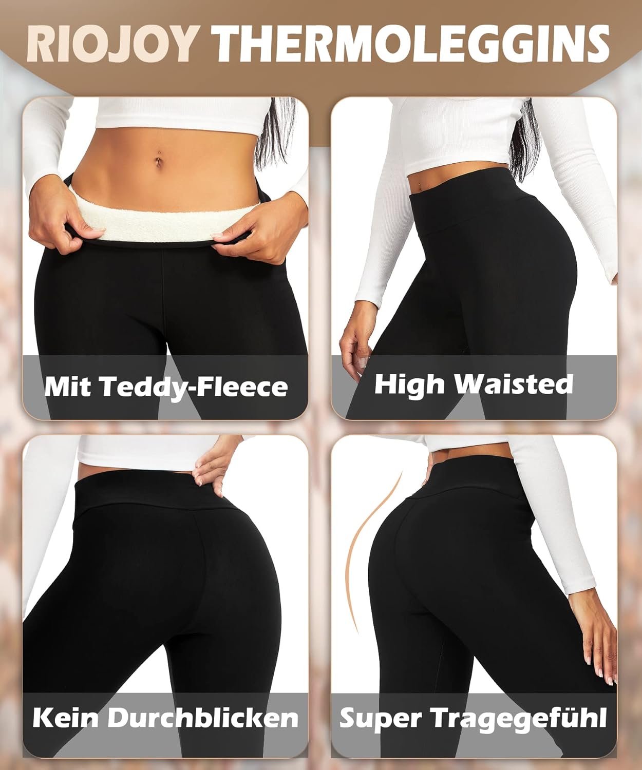 RIOJOY Thermoleggins für Damen Gefütterte Leggings Mit Teddy Fleece Winter Warme Leggings Hose für Alltag - Image 3