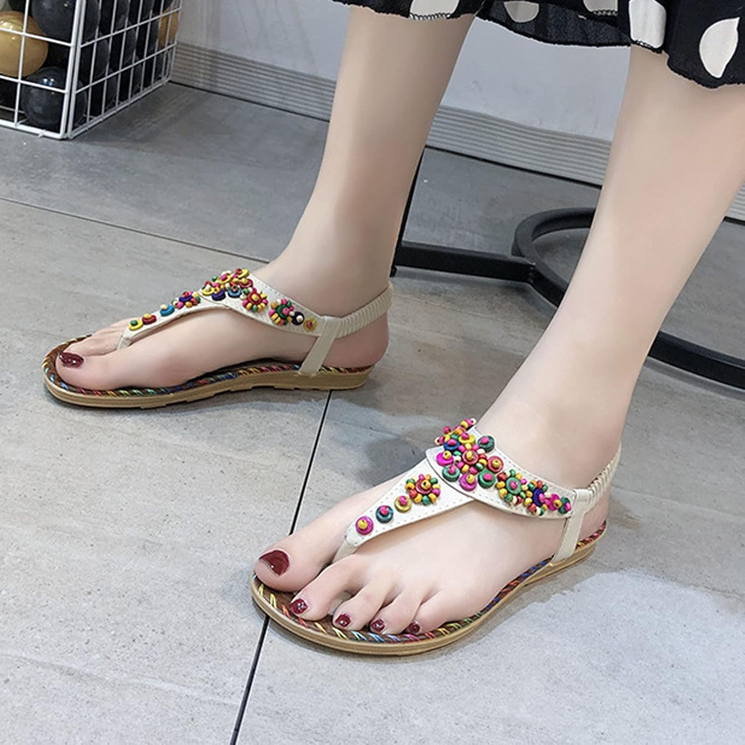 Sandals Women Flat Slippers Open Toe Beaded Comfy Beach Roman Shoes Flip Flop,Ladies Casual Comfy Home and Outdoor Wear Flip Flops Beach Sandals : Beauty & Personal Care