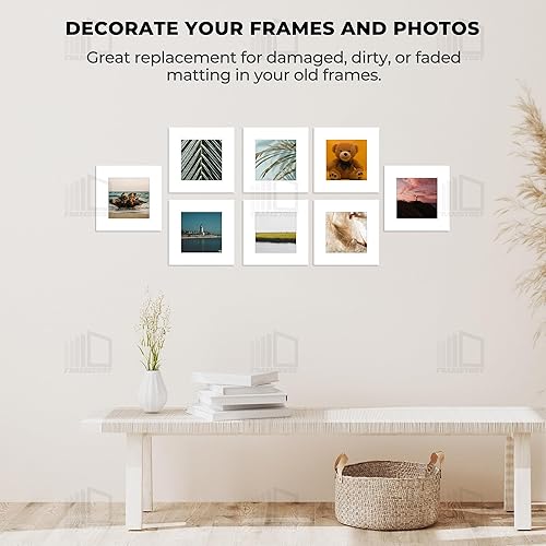 Miniatura 6 de Frametory, Alfombrillas precortadas blancas de 12 x 12 pulgadas para fotos, impresiones y obras de arte de 8 x 8 pulgadas, núcleo blanco, corte